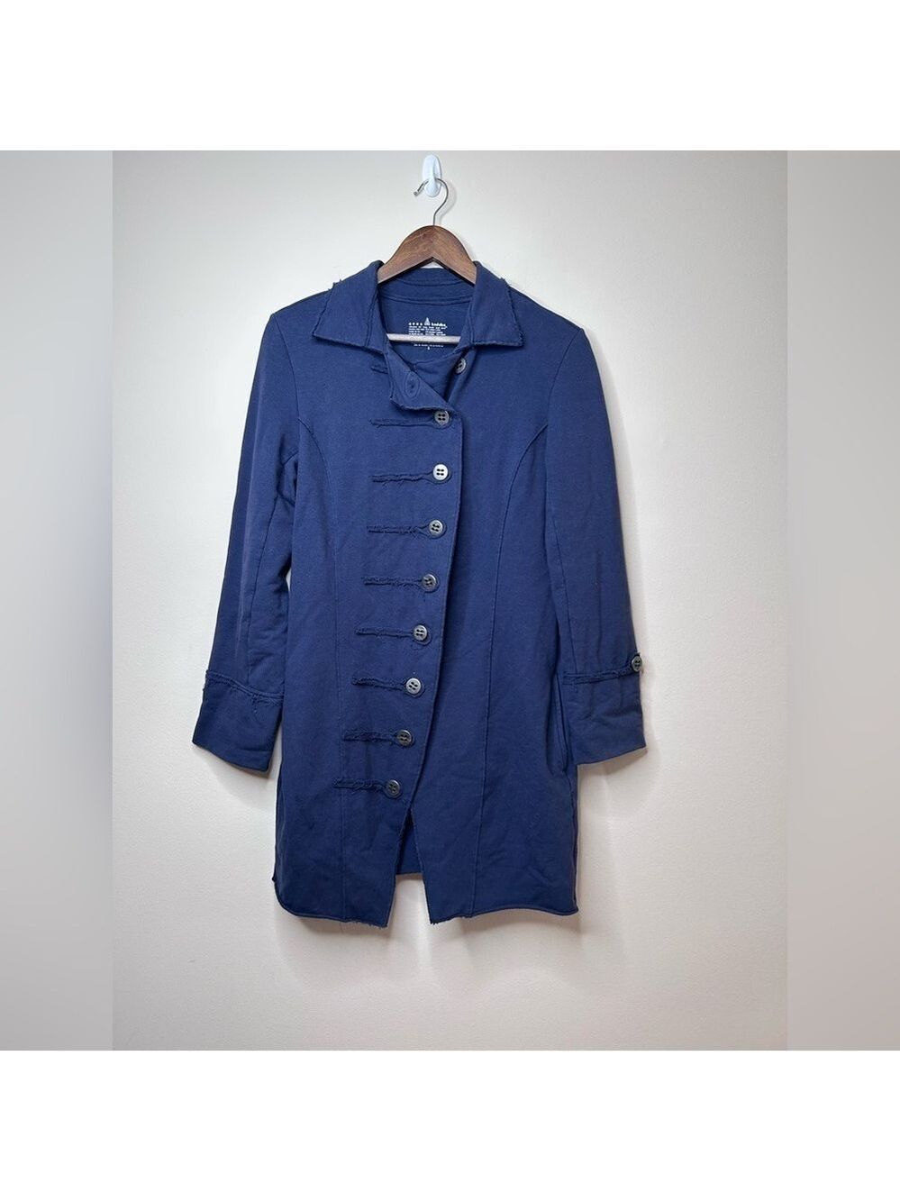 Neon Buddha Navy Blue Cotton Blend Asymmetrical Jacket Small